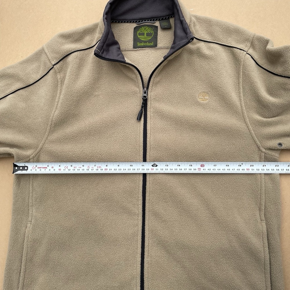 Timberland Men's Beige Full Zip Fleece Jacket Pockets Mock Neck Medium Outdoor
